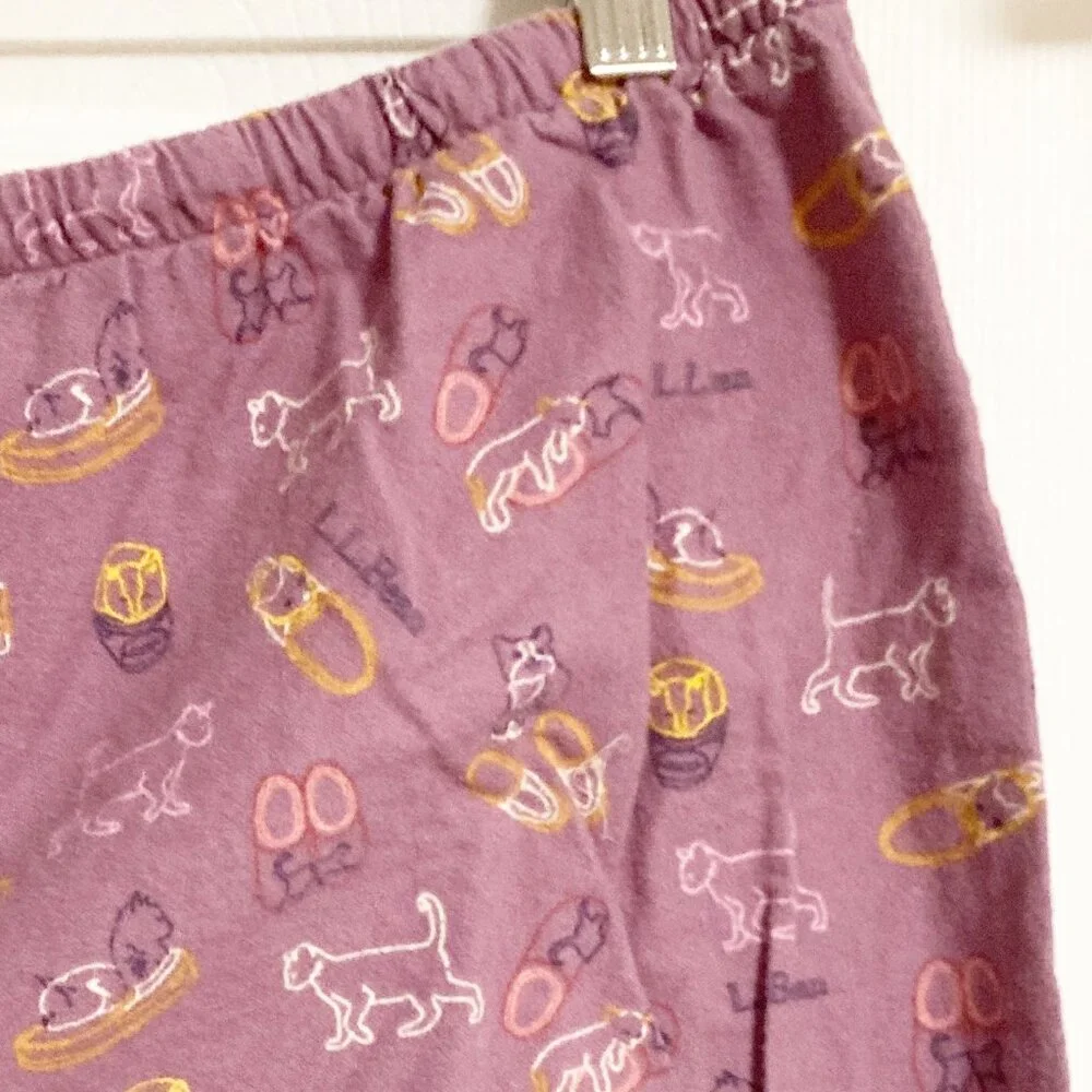 L.L. Bean 100% Cotton Flannel Cat Print Pajama Lounge Pants Purple XL